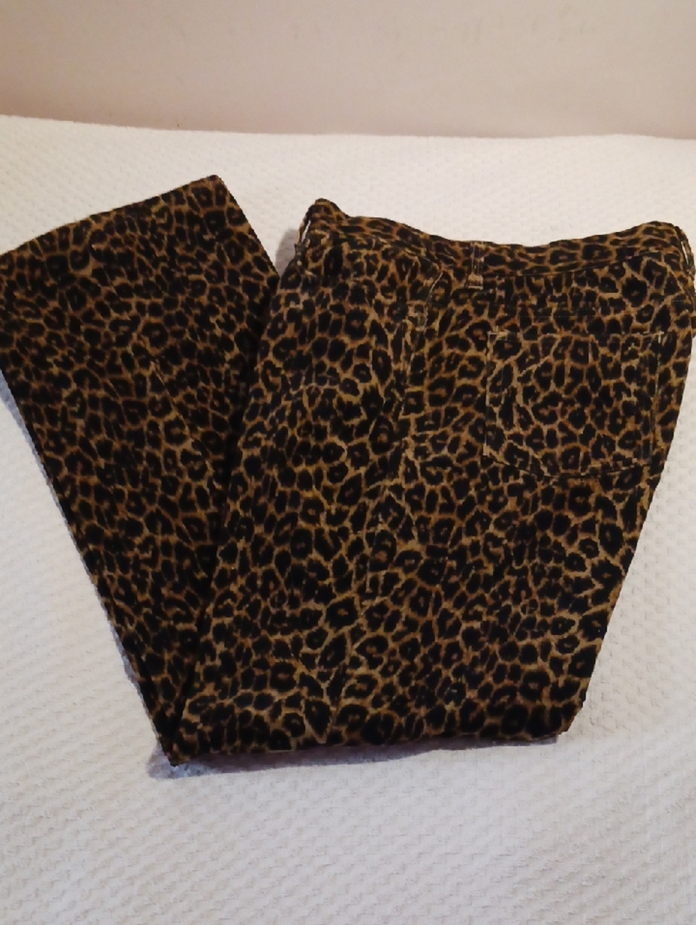 Vtg. Jones New York Leopard-Pattern Corderoy Stretch Pants - Black & Brown